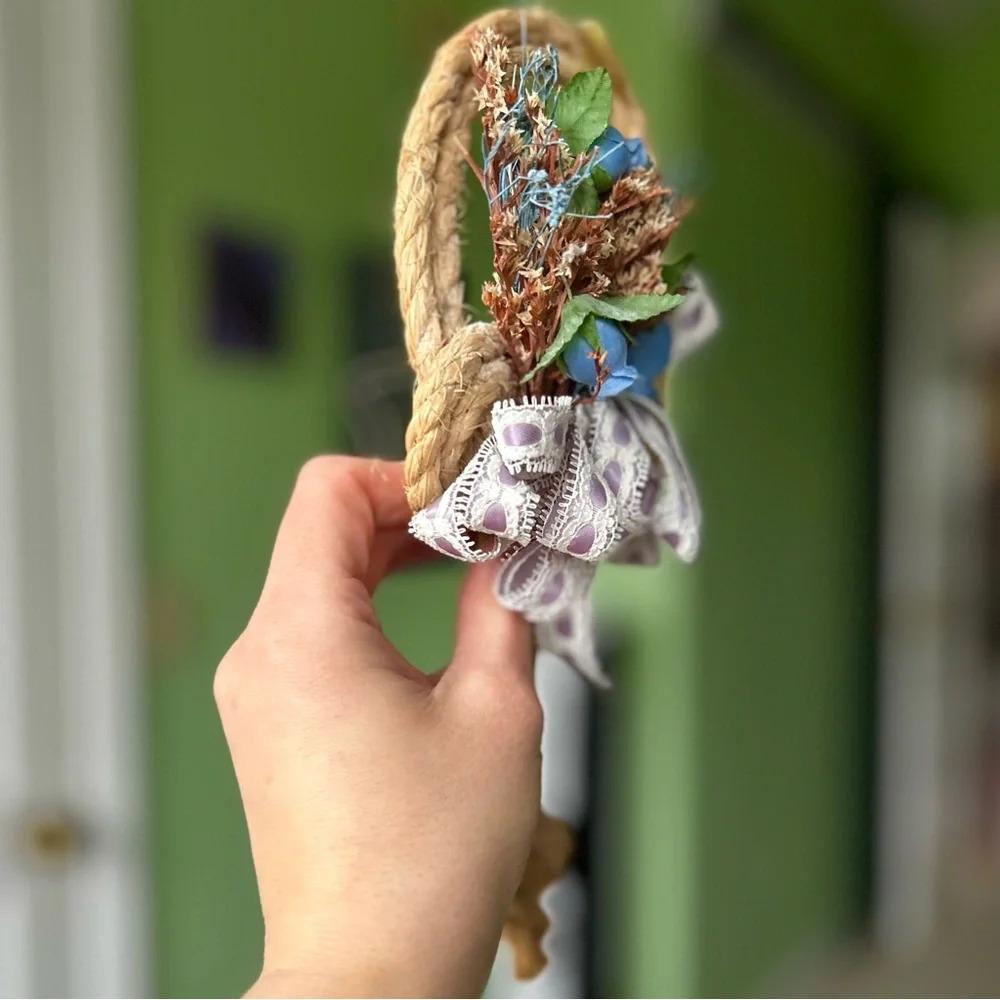 VTG Handmade Faux Floral Meadow Lace Bow Cottagecore Farmhouse Wall Decor